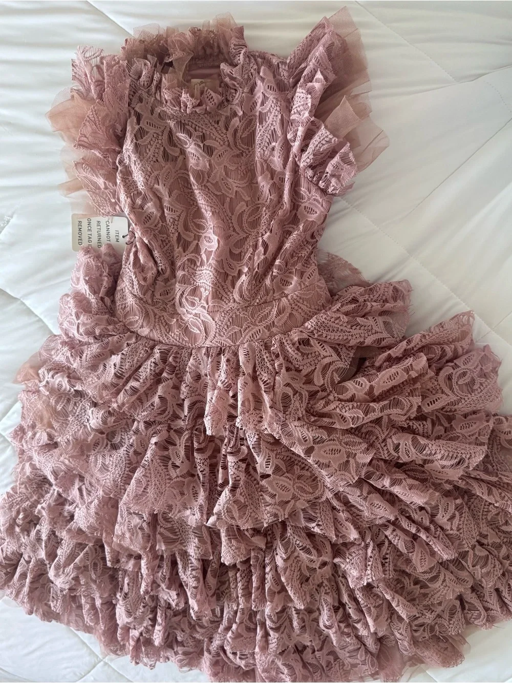 Joyfolie Mia Joy Lace Ruffle Dress NWT Size 10 Mauve Pink